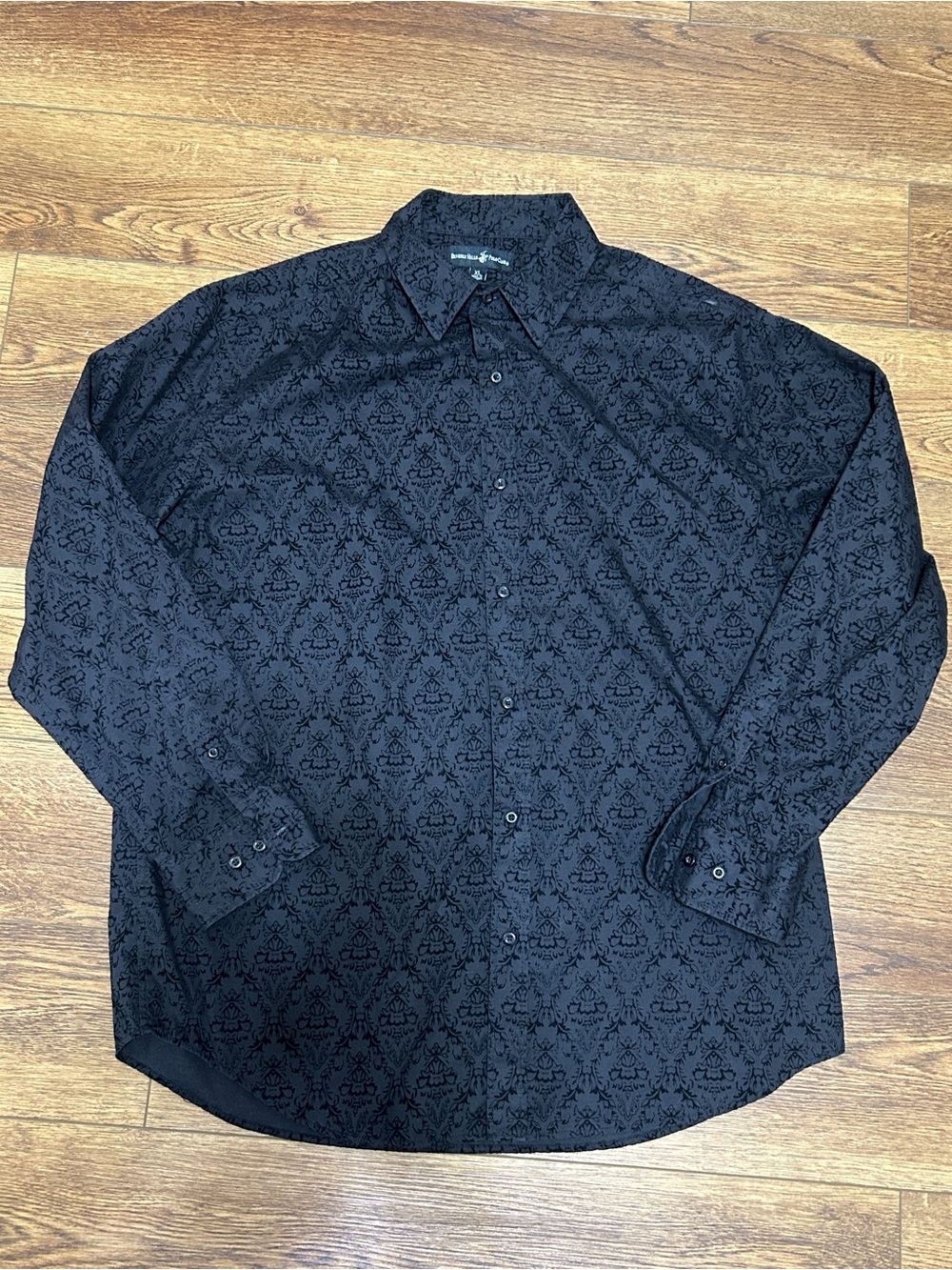 Beverly Hills Polo Club Black Patterned Long-Sleeve Dress Shirt